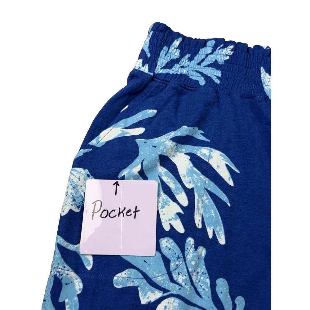D&Co. BEACH Pants Women S Blue Tropical Floral Boho Beachy Coastal Summer Lounge